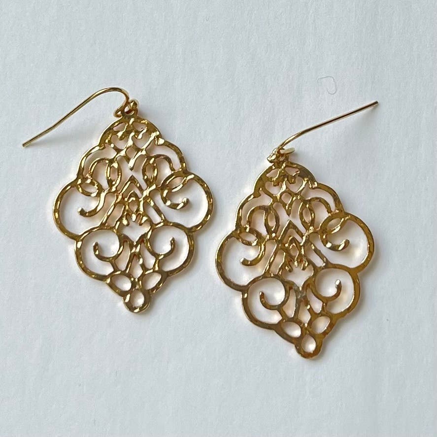 New Boutique Gold Filigree Moroccan Dangle Drop Hook Earrings